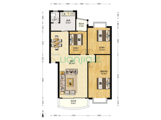 高升家园B区 2室1厅1卫 116平方