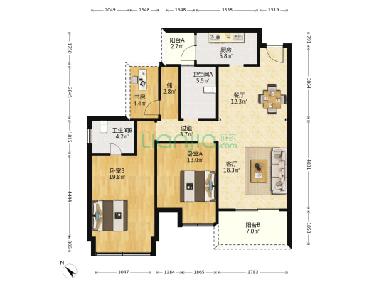锦利锦城壹号 3室2厅2卫 120平方
