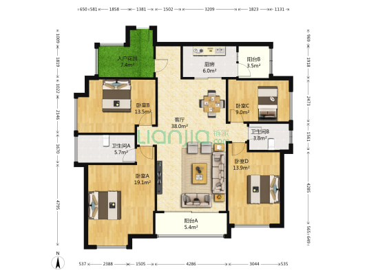 时代云图北区 4室1厅2卫 143平方