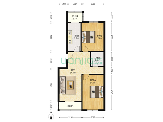 中嘉花园秋水苑 2室1厅1卫 91平方