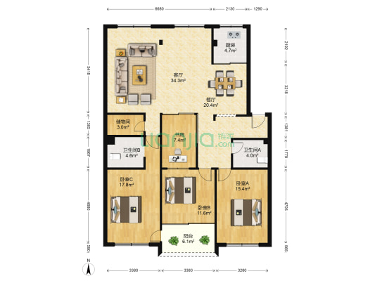 金凤小区 4室2厅2卫 158平方