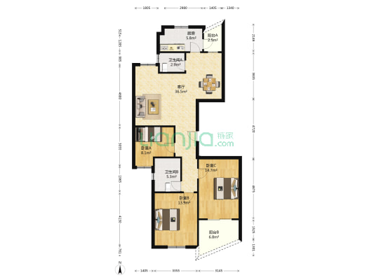 運河明珠 3室1厅2卫 134平方