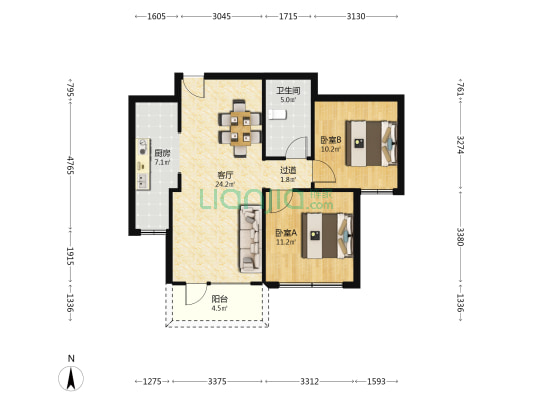 富泰家园二期 2室1厅1卫 90平方