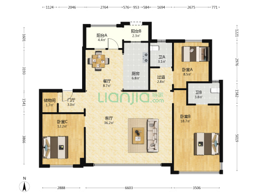 金地·水西印 3室2厅2卫 143平方