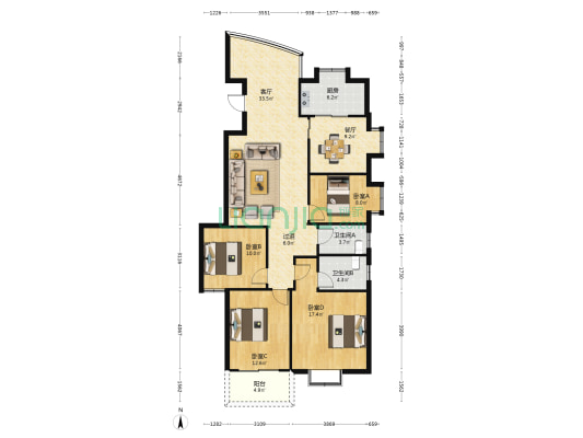 科灵新天地西区 4室2厅2卫 137平方