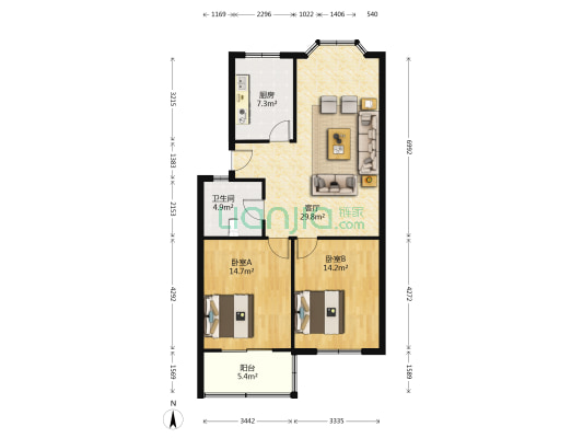 夏家花园 2室1厅1卫 91平方