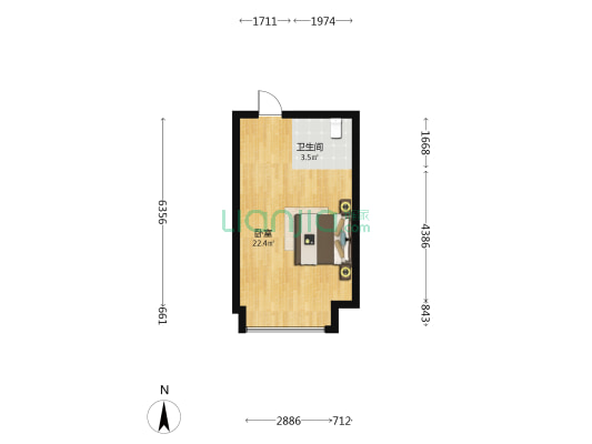 东门大厦印公馆 1室0厅1卫 40平方