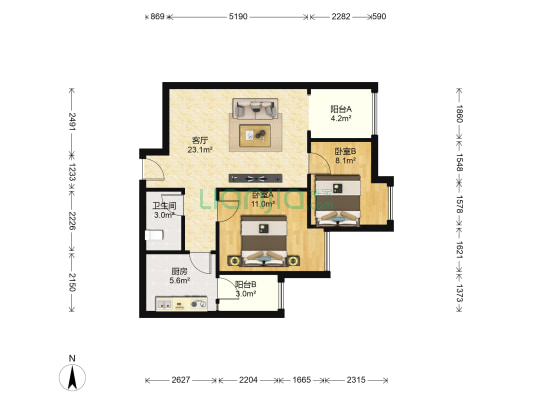 新神风八座 2室1厅1卫 68平方