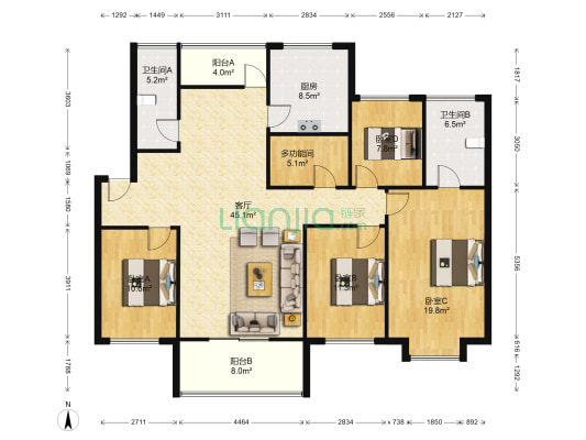 富兴康城兴悦花园 5室1厅2卫 154平方