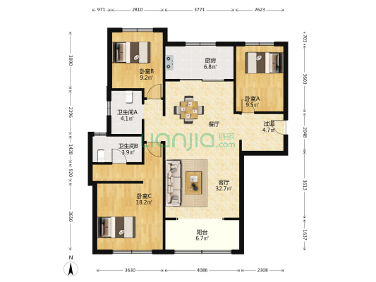 观澜壹号筑园 3室1厅2卫 133平方