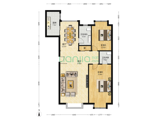 山水嘉园 2室2厅2卫 133平方