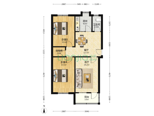 来安新村 2室2厅1卫 80平方