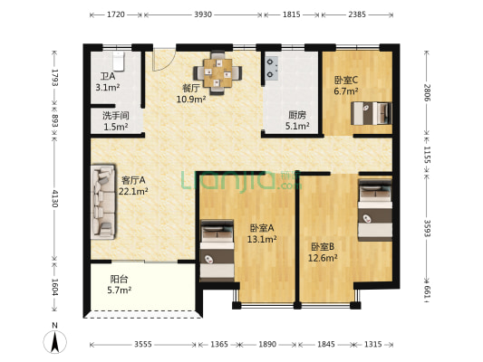 杨一村望湖公馆 3室2厅2卫 108平方
