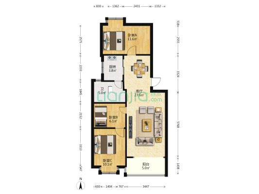 嘉景名苑 3室1厅1卫 85平方