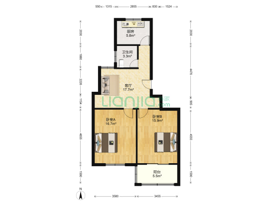 新城花园东园 2室1厅1卫 82平方