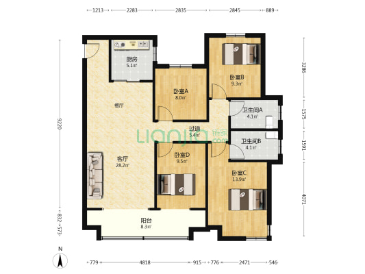 三盛中城 4室1厅2卫 130平方