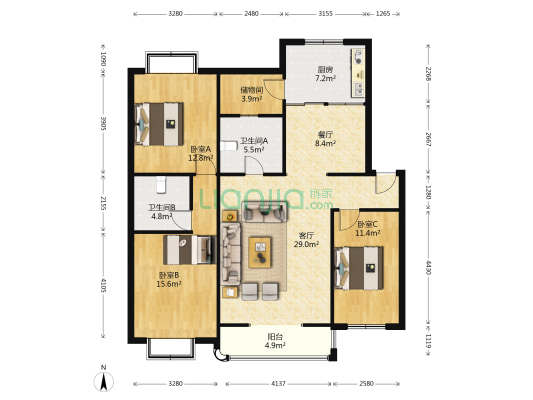 明珠骏景 3室2厅2卫 134平方
