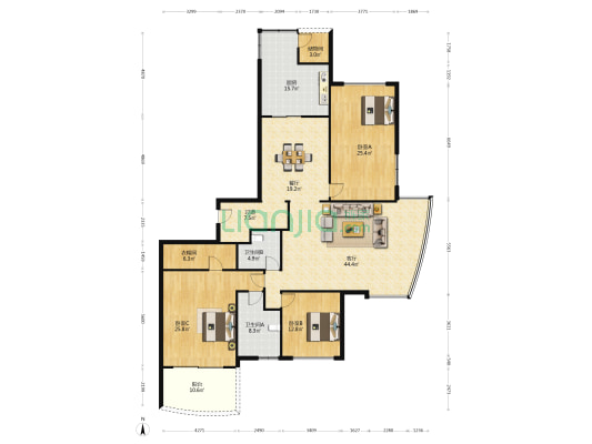 白马公寓 3室2厅2卫 232平方