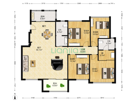 力高滨湖国际 4室1厅2卫 143平方