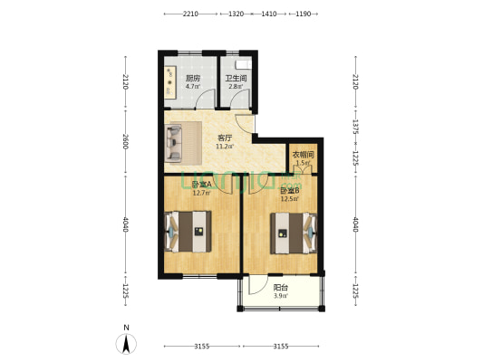 蒙城北路小区 2室1厅1卫 59平方
