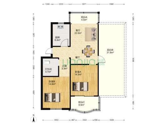 修川花园 2室1厅1卫 89平方