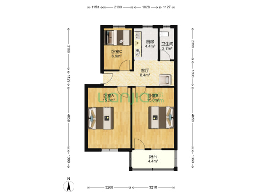 板仓街2号 3室1厅1卫 69平方