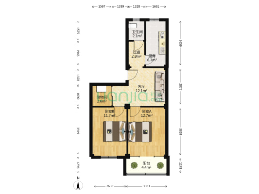 双岗二期 2室1厅1卫 66平方