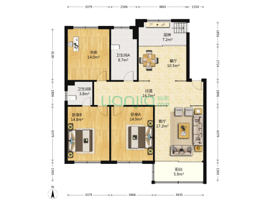 东南景园 3室2厅2卫 178平方