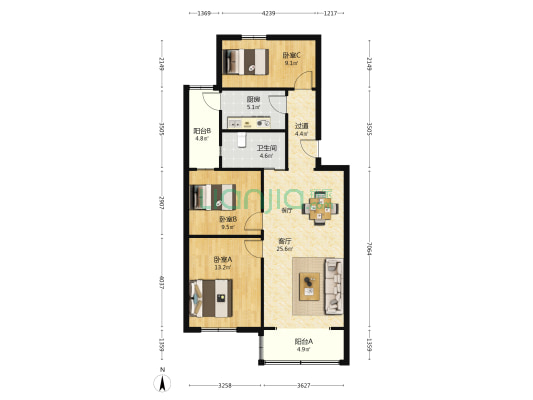 环城公寓 3室1厅1卫 103平方