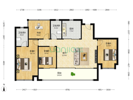 龙湖揽境 4室1厅2卫 143平方