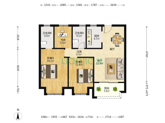 港城长江府 3室1厅2卫 104平方