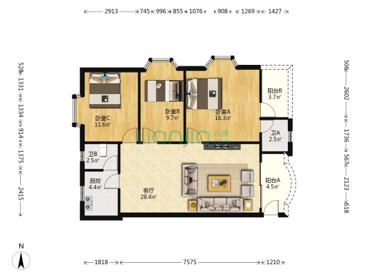 怡翠苑 3室1厅2卫 97平方