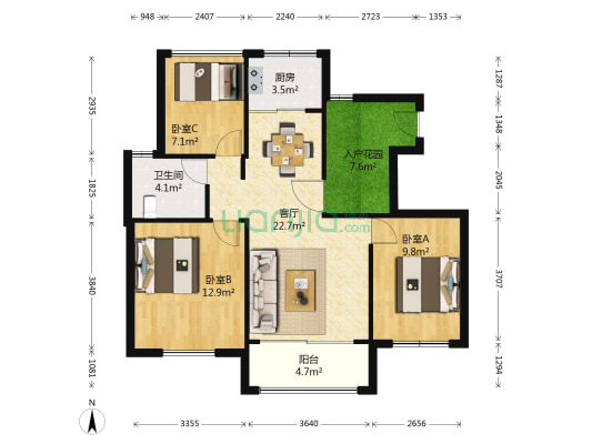 正源悦庭 3室1厅1卫 95平方