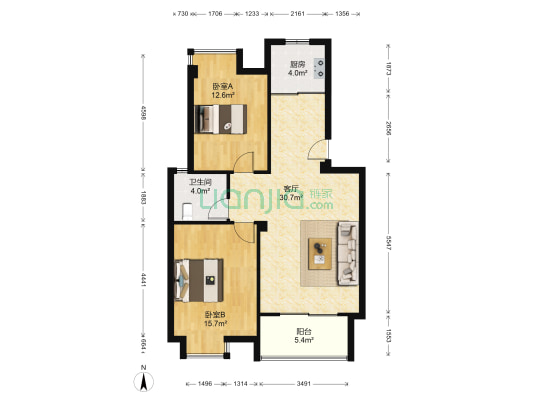 宜东铭苑 2室1厅1卫 84平方