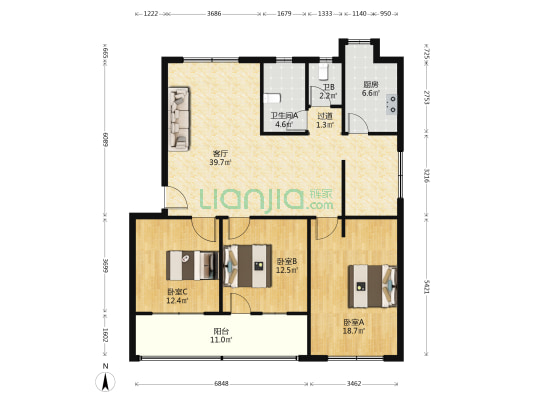 襄州区中心幼儿园生活区 3室1厅2卫 127平方