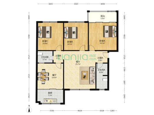 山水龙苑 3室2厅2卫 132平方