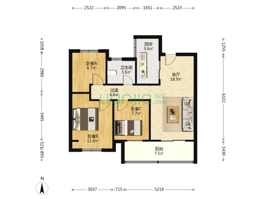 四季连城望悦 3室1厅1卫 87平方