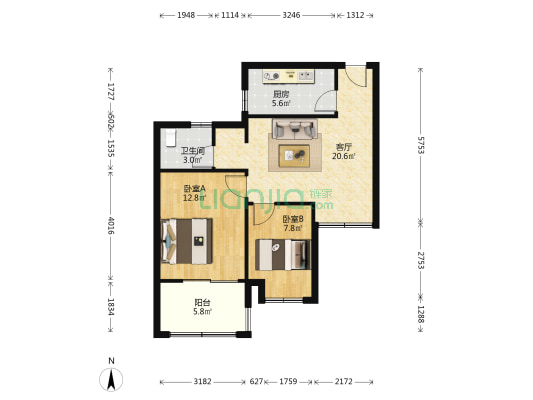 山河苑 2室1厅1卫 72平方