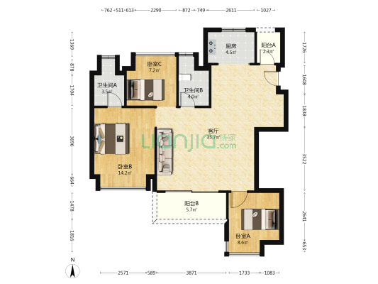 中央公园悦府揽月 3室1厅2卫 100平方
