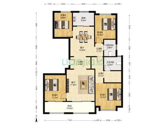 西安宸院2期 4室2厅2卫 153平方