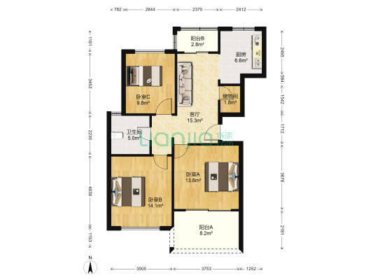 夏朵园 3室1厅1卫 103平方