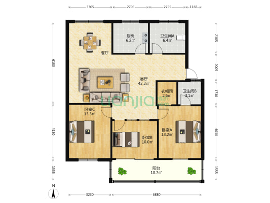 梅园西村 3室1厅2卫 120平方