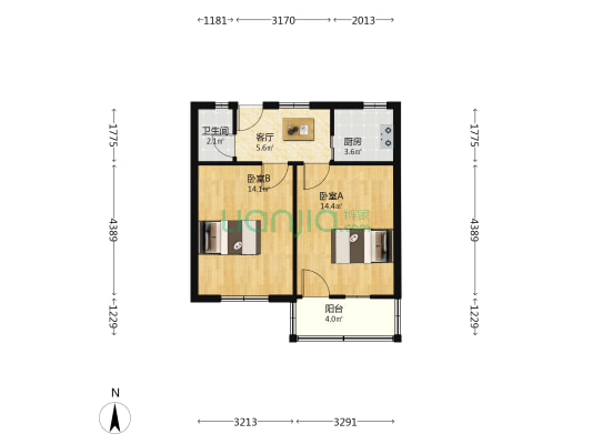 教科院宿舍 2室1厅1卫 55平方