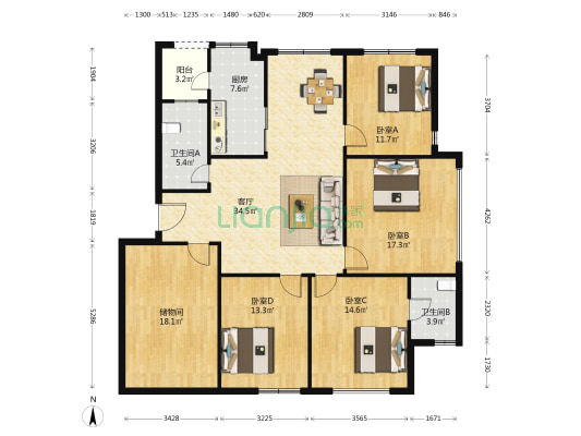 银湖花苑 4室1厅2卫 152平方