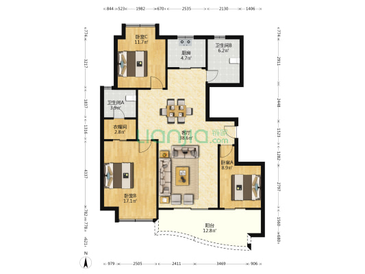 永兴花园 3室1厅2卫 133平方