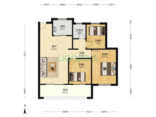 德信未来之翼 3室1厅1卫 96平方
