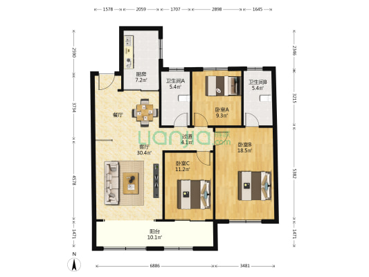 圣联·智园 3室1厅2卫 136平方