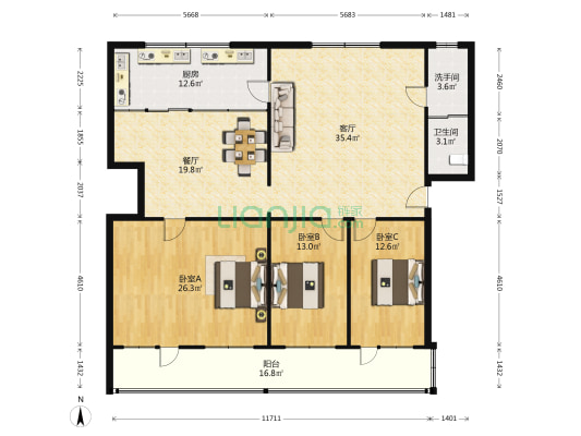 寿险营业部家属楼 3室2厅2卫 155平方