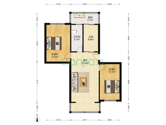 新日里小区 2室1厅1卫 95平方