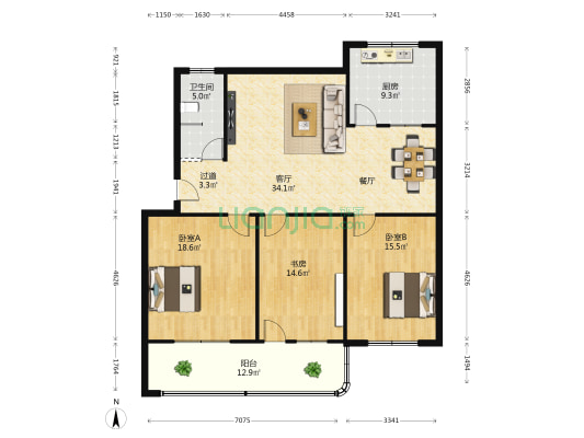 文博路252号 3室1厅1卫 128平方